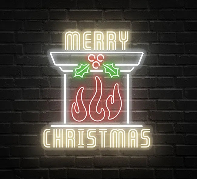 Chimney Merry Christmas Neon Sign by LEDNeon's - Add a festive touch to your holiday décor with this chimney neon sign.