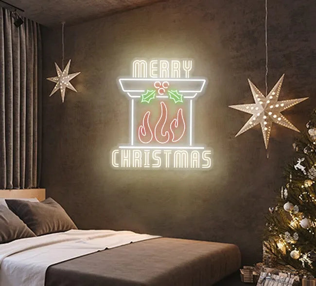 Chimney Merry Christmas Neon Sign by LEDNeon's - Add a festive touch to your holiday décor with this chimney neon sign.