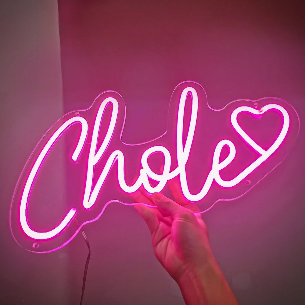 Chloe name Neon sign by LEDNeons -  lit up on a wall, offering a personalized and stylish decorative accent.