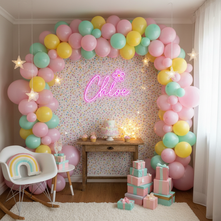 "Chloe" name Neon sign by LEDNeons -  lit up on a wall, offering a personalized and stylish decorative accent.