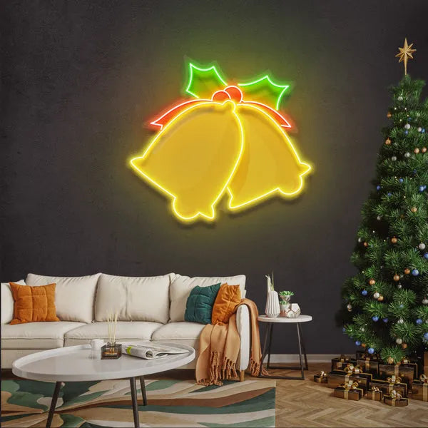 Christmas Double Bell Merry Christmas Neon Sign by LEDNeon's  - Ring in the holidays with this double bell neon sign.