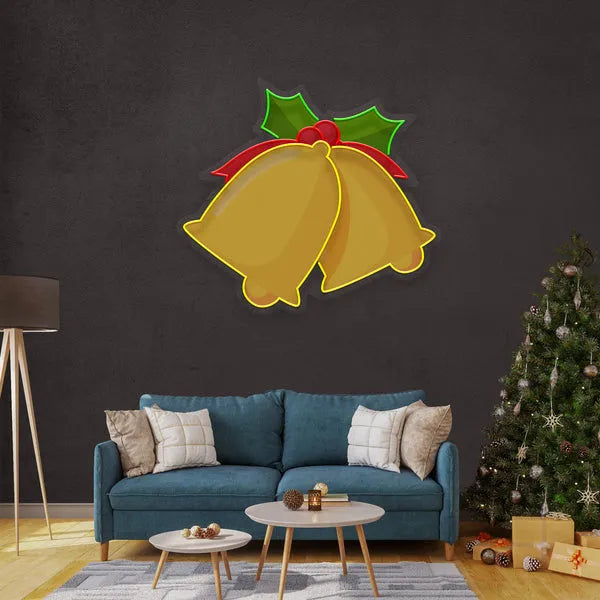 Christmas Double Bell Merry Christmas Neon Sign by LEDNeon's - Ring in the holidays with this double bell neon sign.