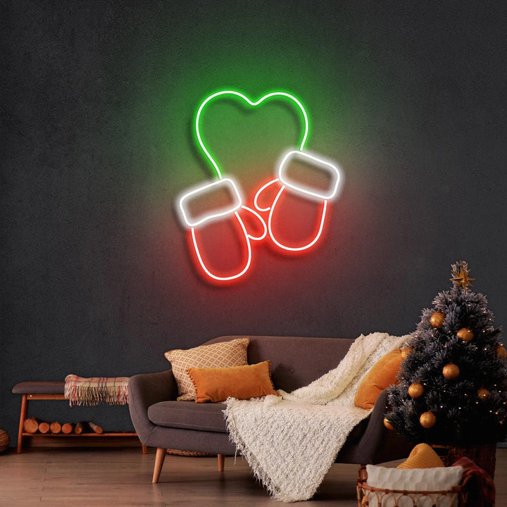 Christmas Gloves Merry Christmas Neon Sign by LEDNeon's  - Add festive flair with this Christmas gloves neon sign.