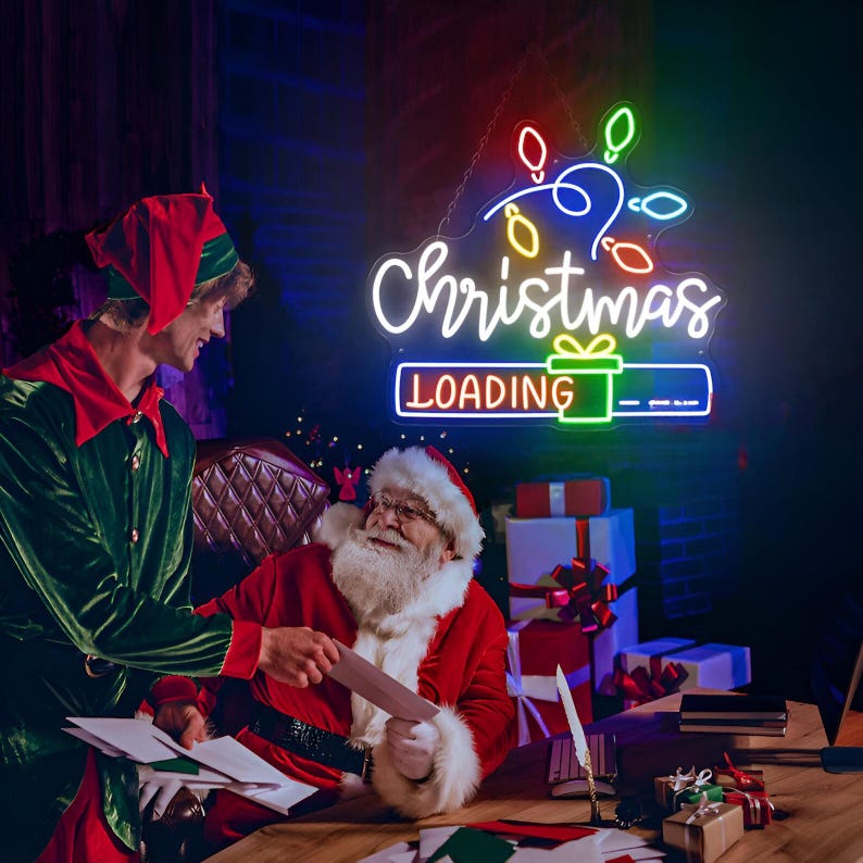 Christmas Loading Neon Sign by LEDNeons - illuminated in vibrant neon colors, adding a cheerful touch to Christmas celebrations.