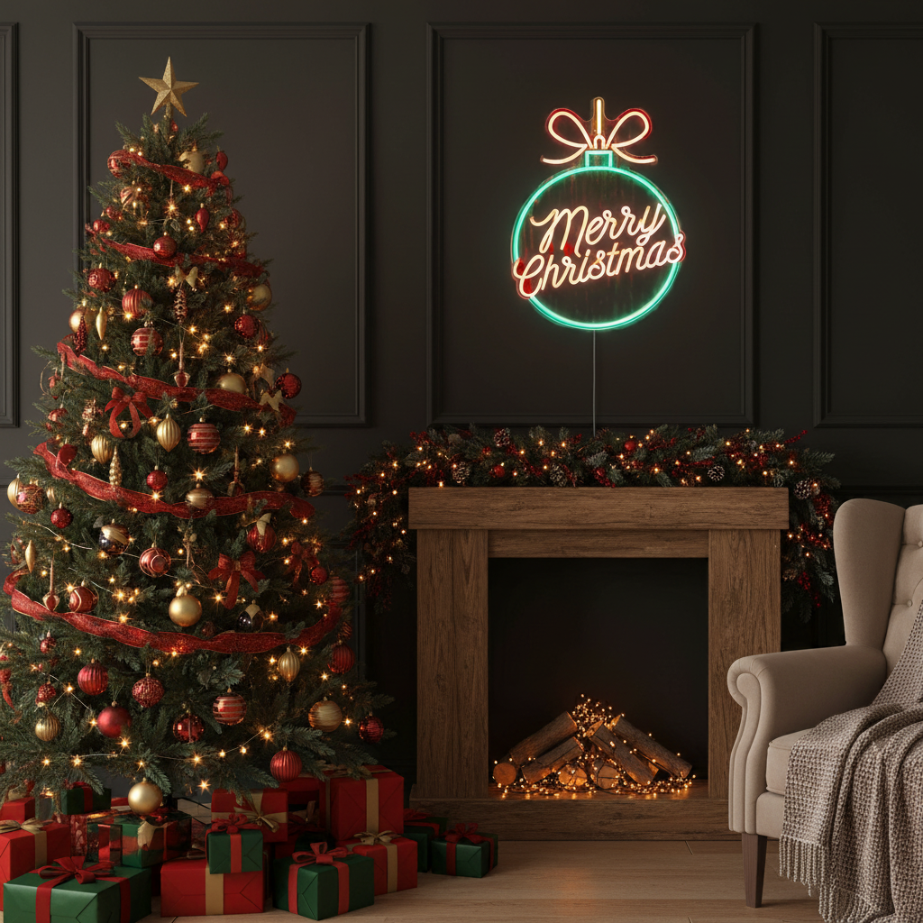 Christmas Ornaments Merry Christmas Neon Sign by LEDNeons - perfect for holiday décor.