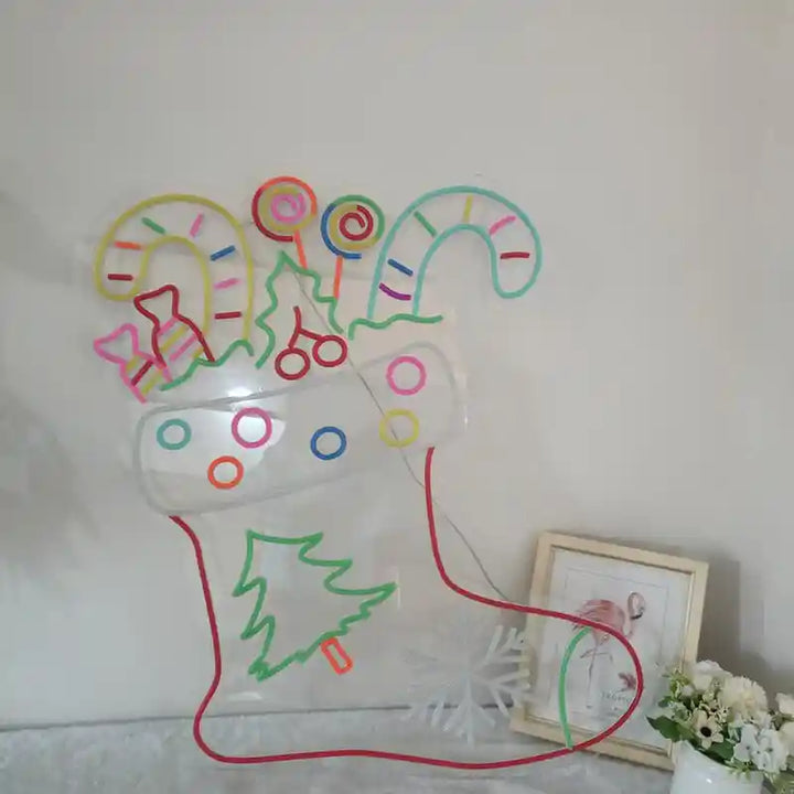 Christmas Sock Neon Sign by LEDNeon's - Add a festive touch with this Christmas sock neon sign to your holiday décor.
