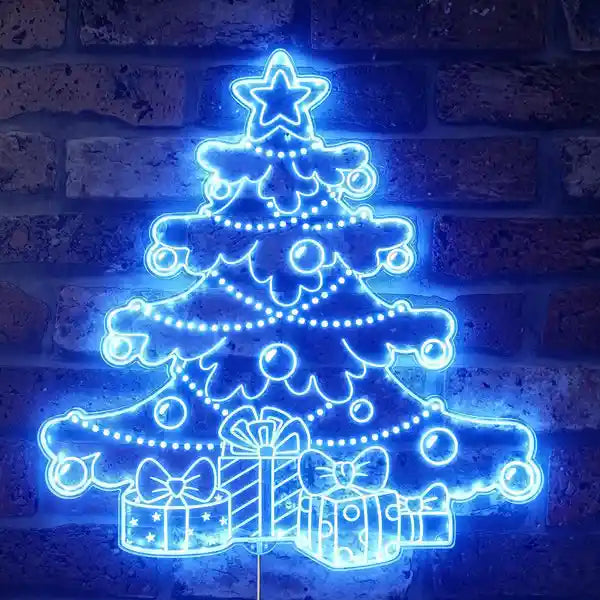 Christmas Tree Gifts Merry Christmas Neon Sign by LEDNeon's- Bring festive cheer with this neon sign featuring a Christmas tree and gifts.