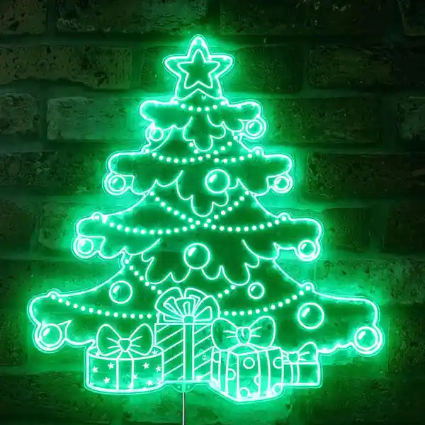 Christmas Tree Gifts Merry Christmas Neon Sign by  LEDNeon's  - Bring festive cheer with this neon sign featuring a Christmas tree and gifts.