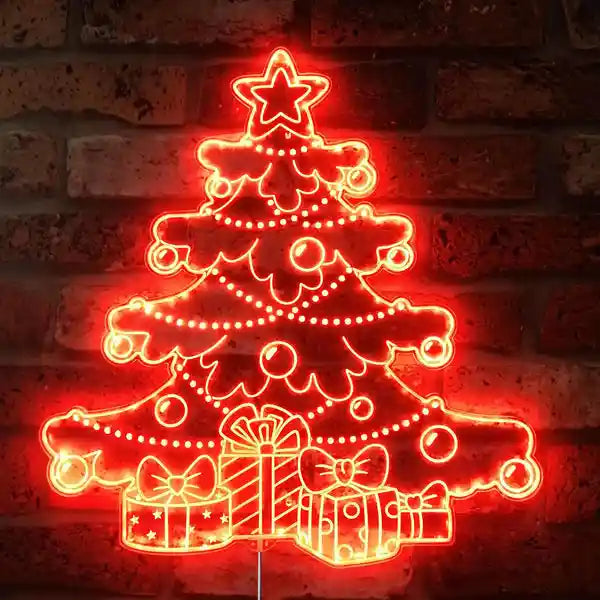 Christmas Tree Gifts Merry Christmas Neon Sign by  LEDNeon's  - Bring festive cheer with this neon sign featuring a Christmas tree and gifts.