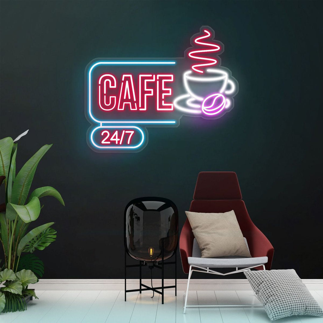Coffee Cafe 24/7 Business Neon Sign by LEDNeons - Bright  Neon Sign  attracting customers day and night.