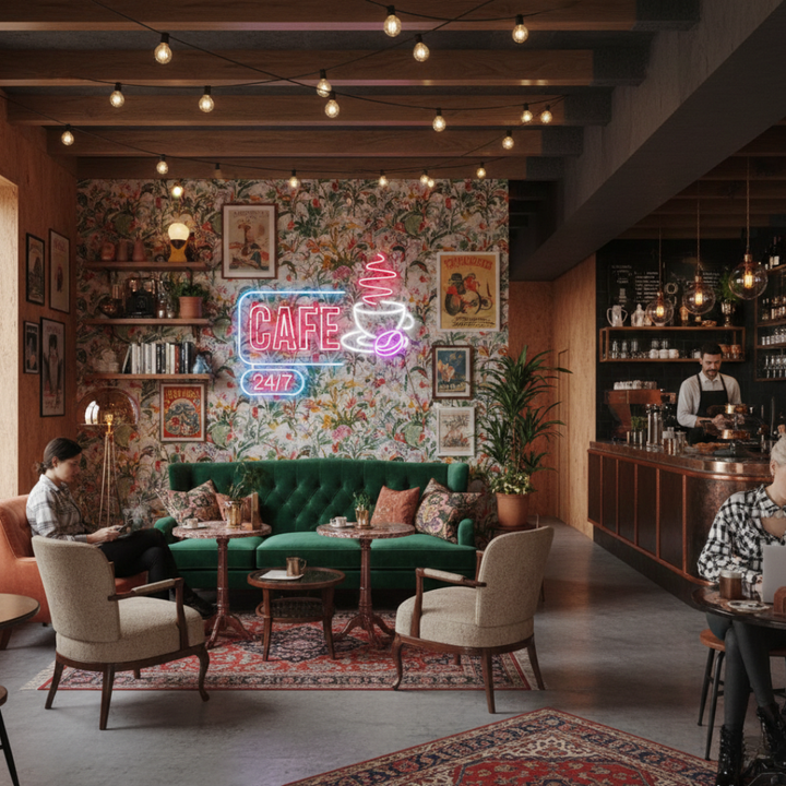 Coffee Cafe 24/7 Business Neon Sign by LEDNeons - Bright  Neon Sign  attracting customers day and night.