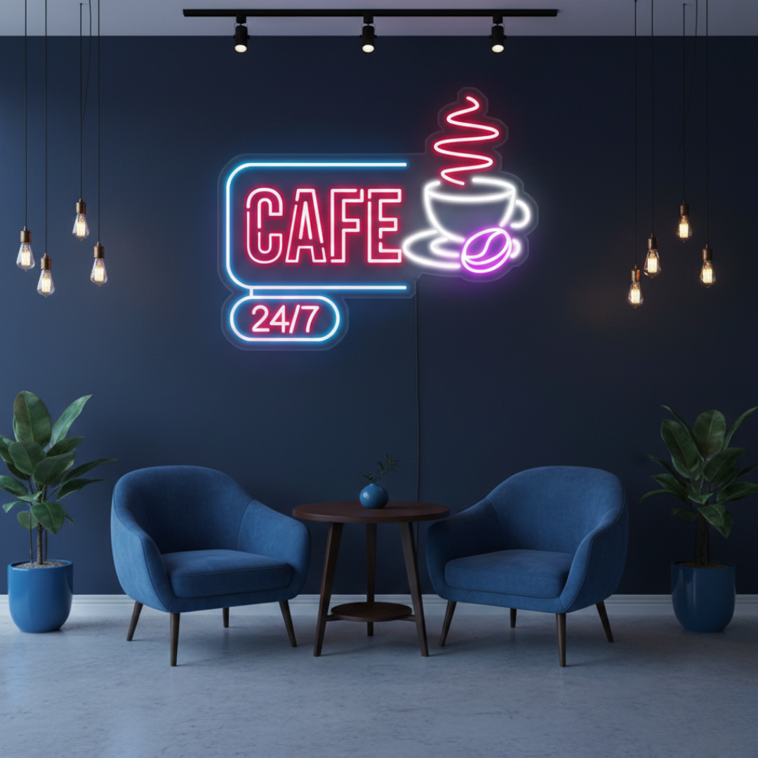 Coffee Cafe 24/7 Business Neon Sign by LEDNeons - Bright  Neon Sign  attracting customers day and night.