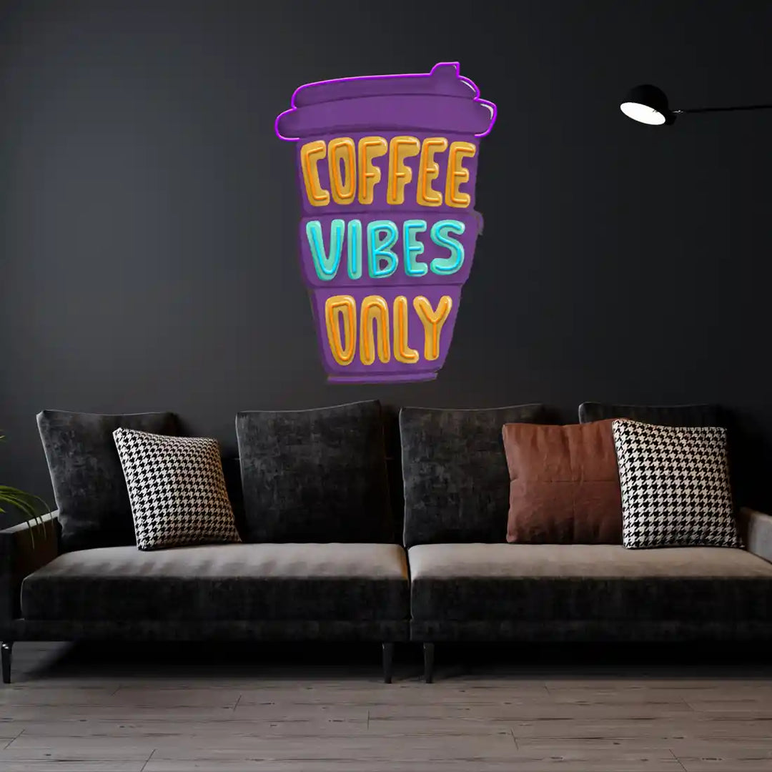 Coffee Vibes Only UV Art LED Neon Sign in orange and blue colour by LEDNeons - adding a modern touch to wall décor and creative spaces.