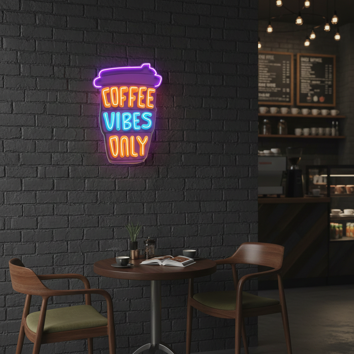 Coffee Vibes Only UV Art LED Neon Sign in orange and blue colour by LEDNeons