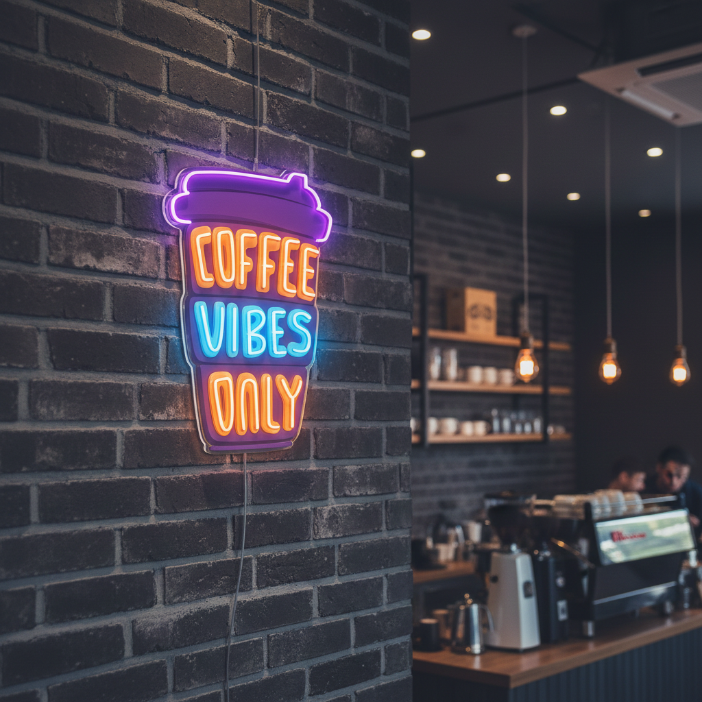 Coffee Vibes Only UV Art LED Neon Sign in orange and blue colour by LEDNeons 