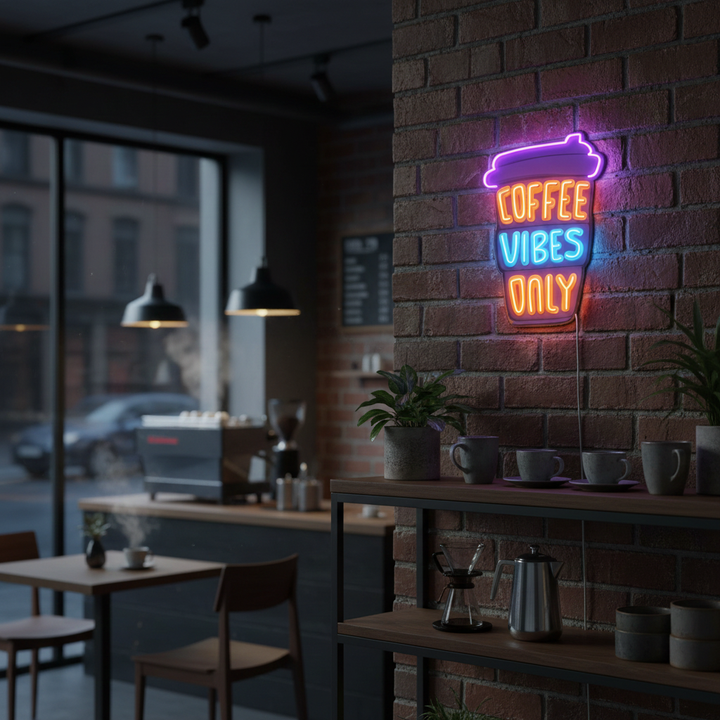 Coffee Vibes Only UV Art LED Neon Sign in orange and blue colour by LEDNeons 
