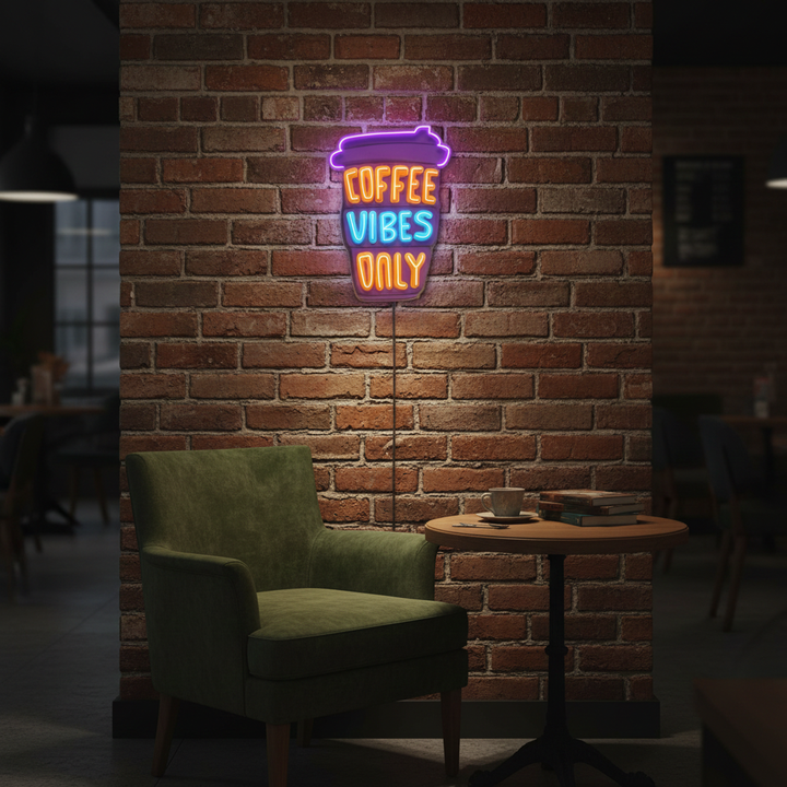 Coffee Vibes Only UV Art LED Neon Sign in orange and blue colour by LEDNeons 