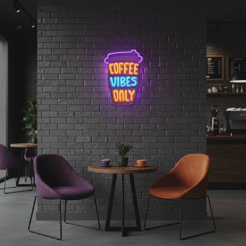 Coffee Vibes Only UV Art LED Neon Sign in orange and blue colour by LEDNeons 