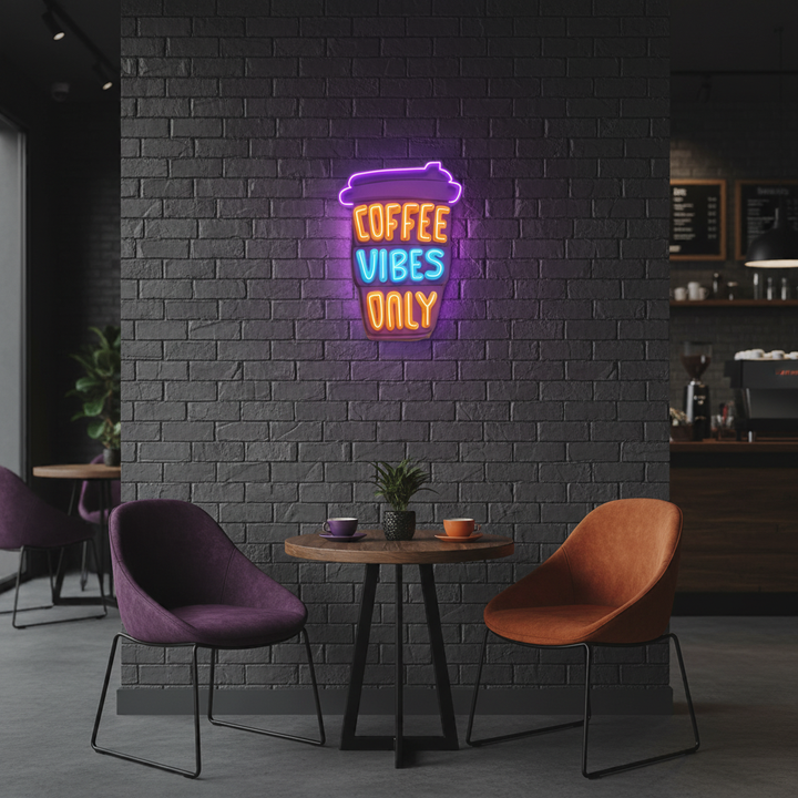 Coffee Vibes Only UV Art LED Neon Sign in orange and blue colour by LEDNeons 