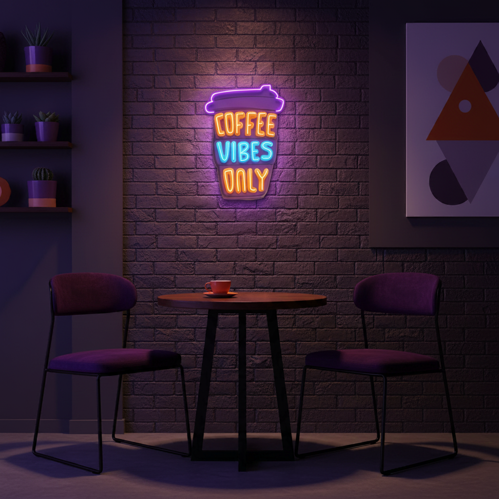 Coffee Vibes Only UV Art LED Neon Sign in orange and blue colour by LEDNeons 