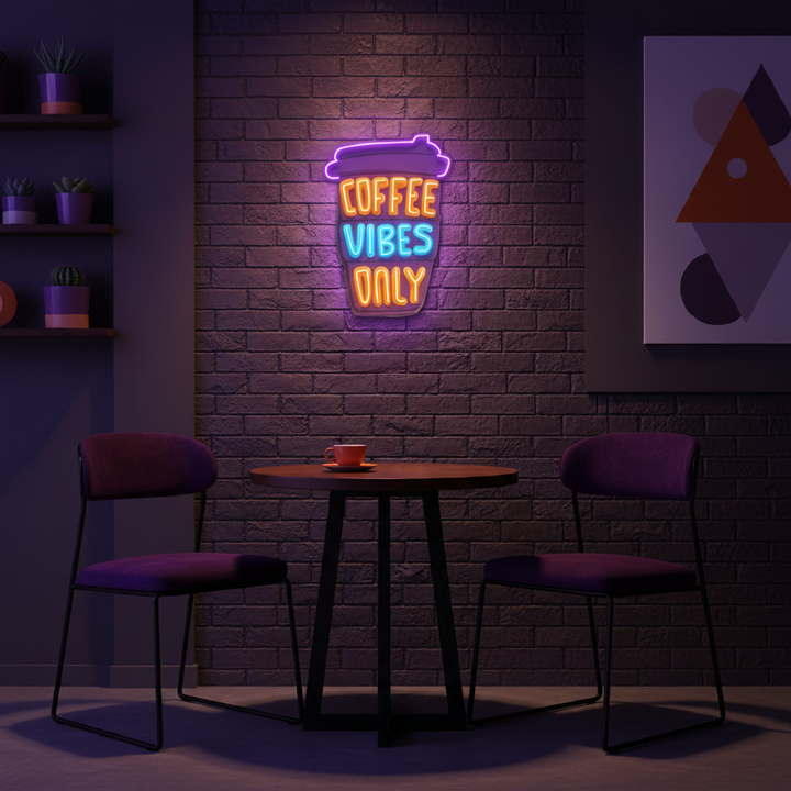 Coffee Vibes Only UV Art LED Neon Sign in orange and blue colour by LEDNeons 