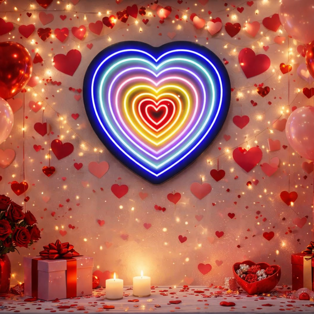 Colorful Animated Rainbow Heart LED Neon Sign by LEDNeons -  perfect for Valentine's Day Decor