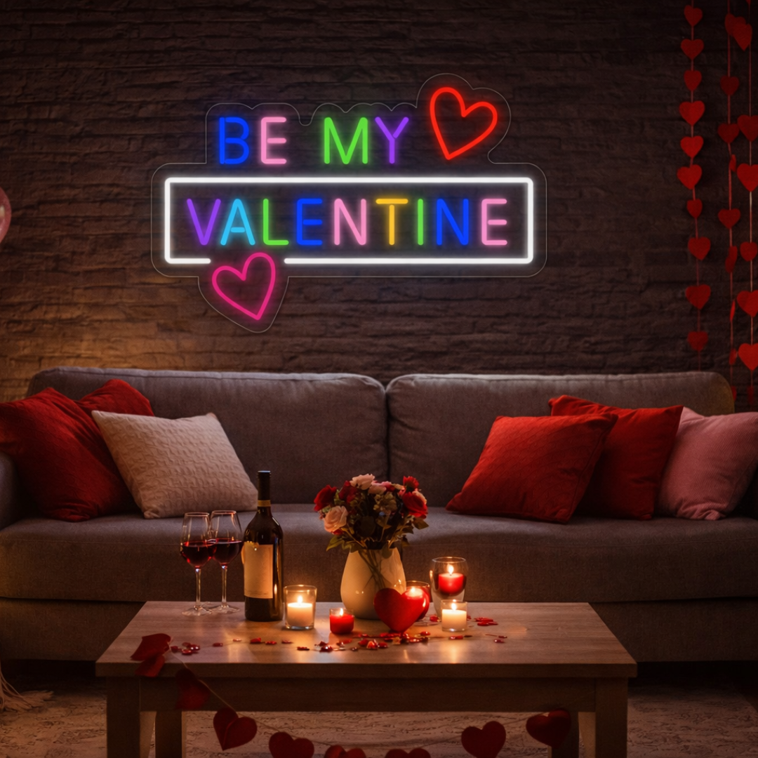 Colorful Be My Valentine with Hearts Valentine's Day LED Neon Sign by LEDNeons - great for parties and proposals.