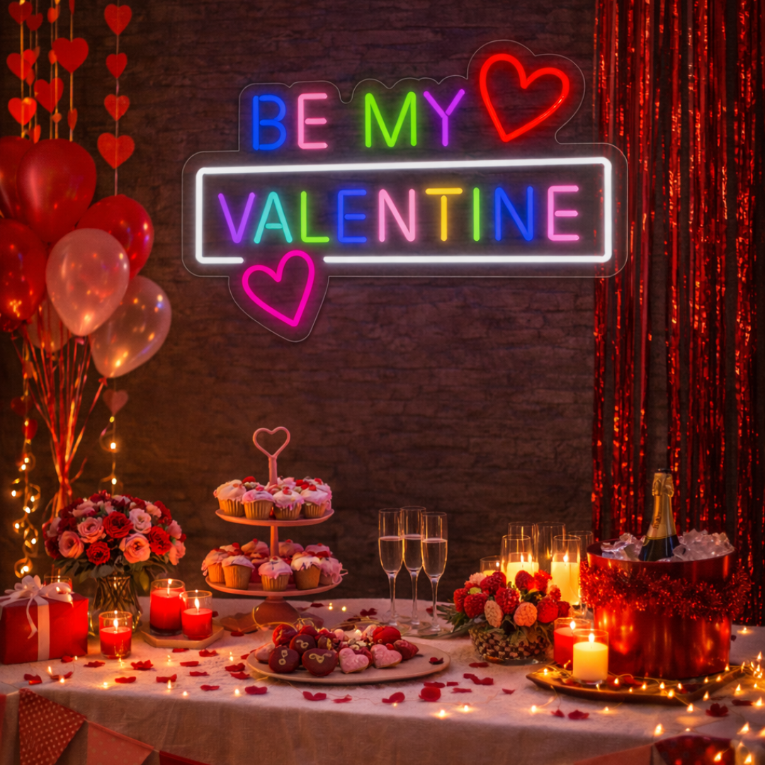 Colorful Be My Valentine with Hearts Valentine's Day LED Neon Sign by LEDNeons 