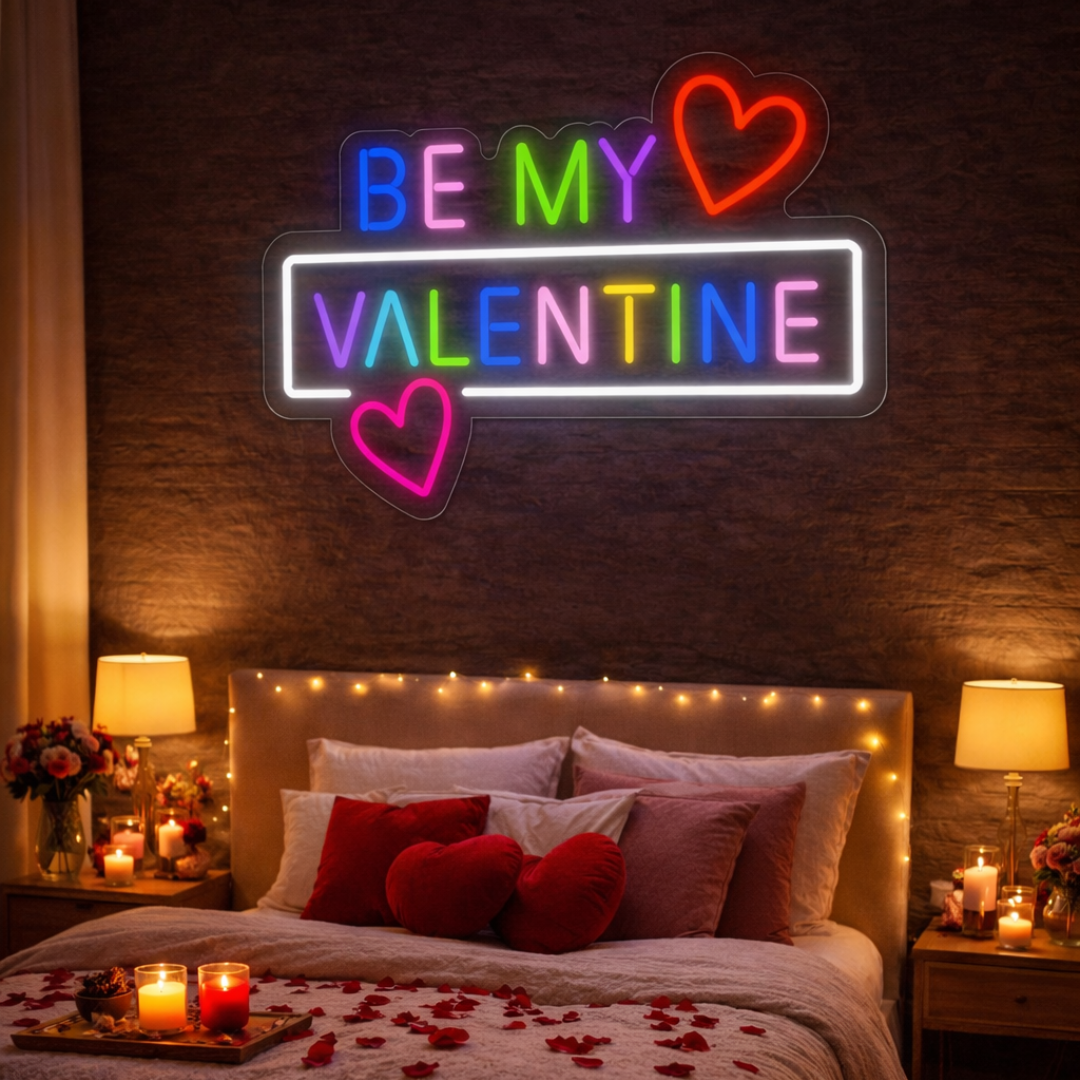 Colorful Be My Valentine with Hearts Valentine's Day LED Neon Sign by LEDNeons - great for parties and proposals.