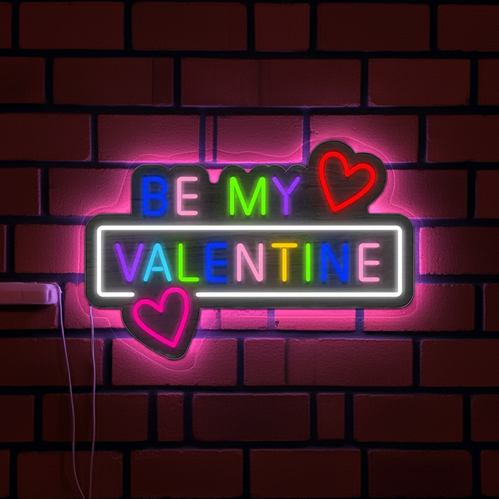 Colorful Be My Valentine with Hearts Valentine's Day LED Neon Sign by LEDNeons - great for parties and proposals.