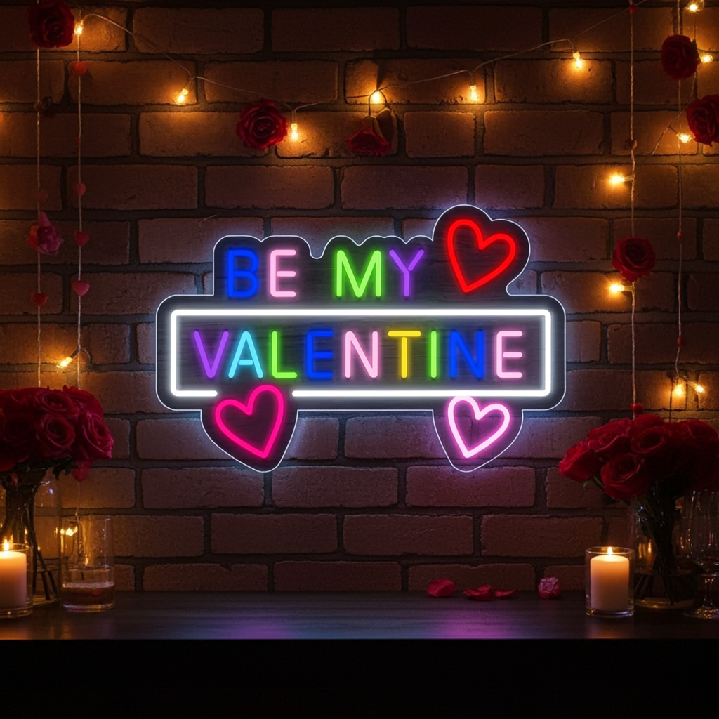 Colorful Be My Valentine with Hearts Valentine's Day LED Neon Sign by LEDNeons - great for parties and proposals.