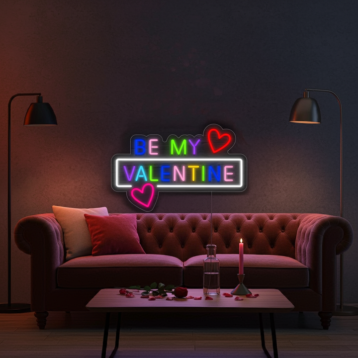 Colorful Be My Valentine with Hearts Valentine's Day LED Neon Sign by LEDNeons - great for parties and proposals.