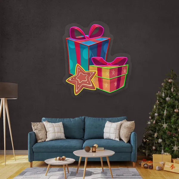 Present Merry Christmas Neon Sign by LEDNeon's - Bring holiday joy to your space with this festive neon present sign.