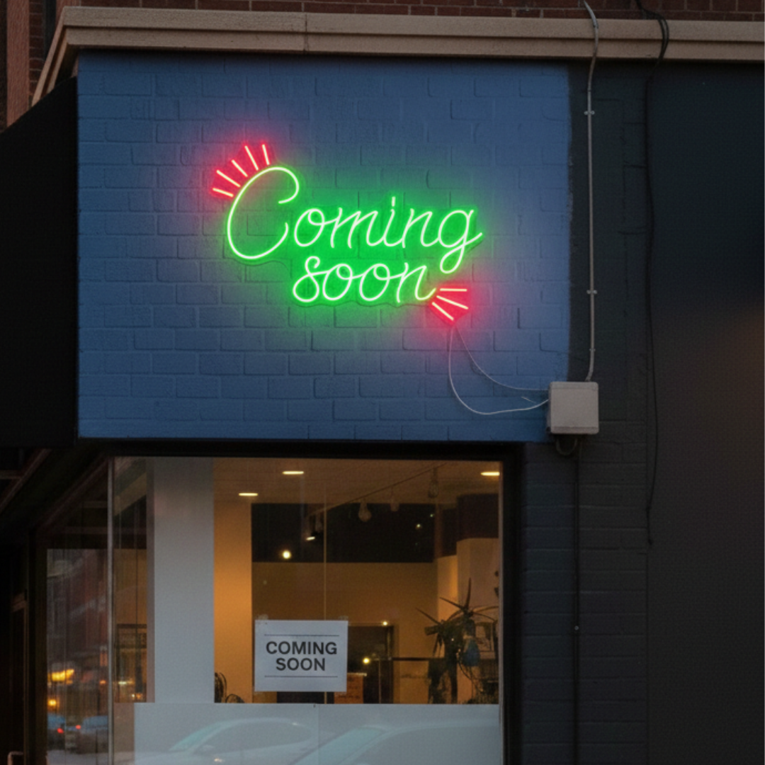 Coming Soon" Business Neon Sign by LEDNeons - bright up your Business with is glowing Neon sign to attract the customers 