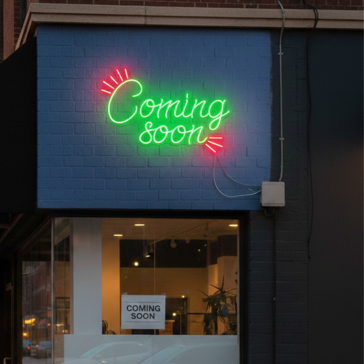 Coming Soon" Business Neon Sign by LEDNeons - bright up your Business with is glowing Neon sign to attract the customers 