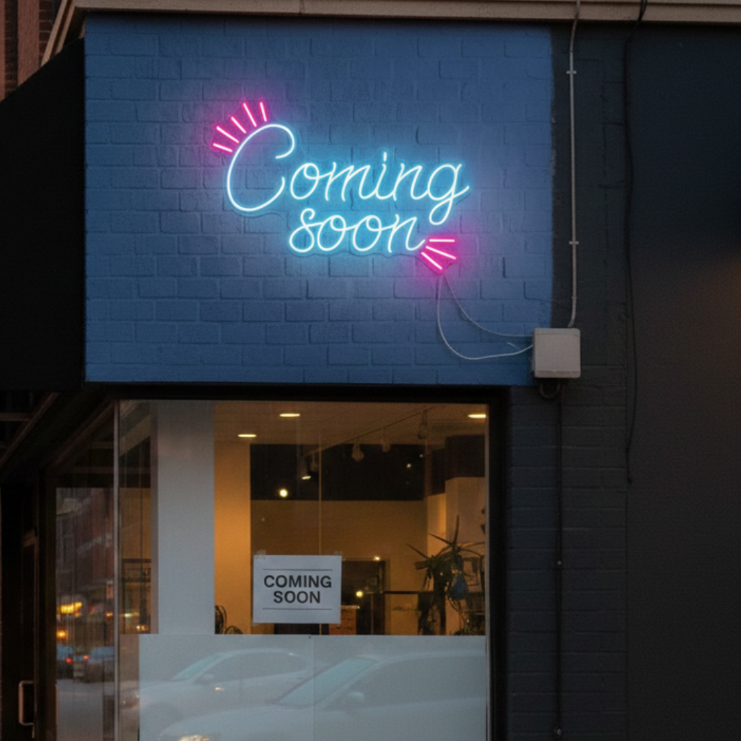 Coming Soon" Business Neon Sign by LEDNeons - bright up your Business with is glowing Neon sign to attract the customers 