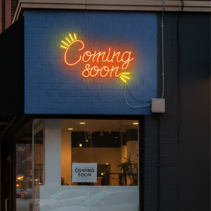 Coming Soon" Business Neon Sign by LEDNeons - bright up your Business with is glowing Neon sign to attract the customers 