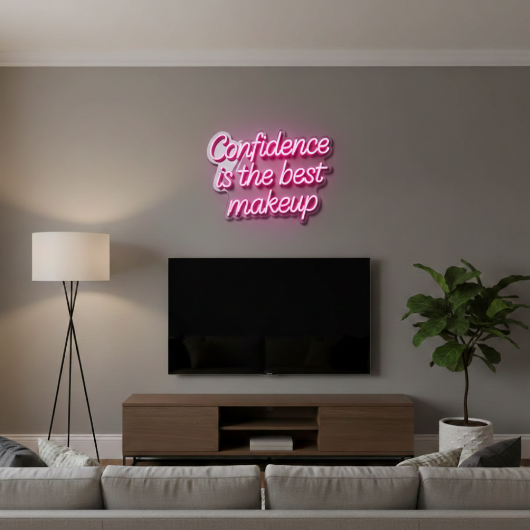 Confidence Is the Best Makeup Motivational LED Neon Sign by LEDNeons for salon, vanity, or bedroom décor