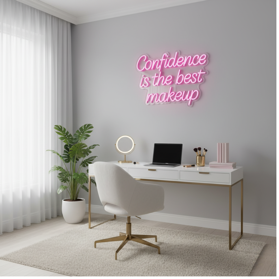 Confidence Is the Best Makeup Motivational LED Neon Sign by LEDNeons for salon, vanity, or bedroom décor