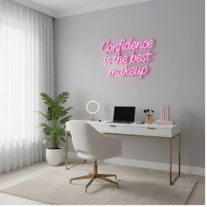 Confidence Is the Best Makeup Motivational LED Neon Sign by LEDNeons for salon, vanity, or bedroom décor