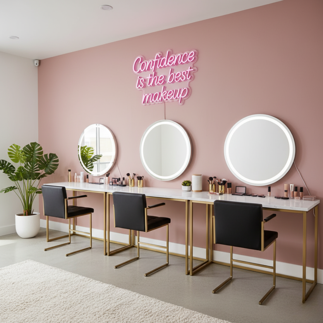 Confidence Is the Best Makeup Motivational LED Neon Sign by LEDNeons for salon, vanity, or bedroom décor