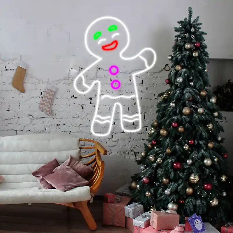 Gingerbread Man Merry Christmas Neon Sign by LEDNeons - Adding warmth and sweetness to your décor.