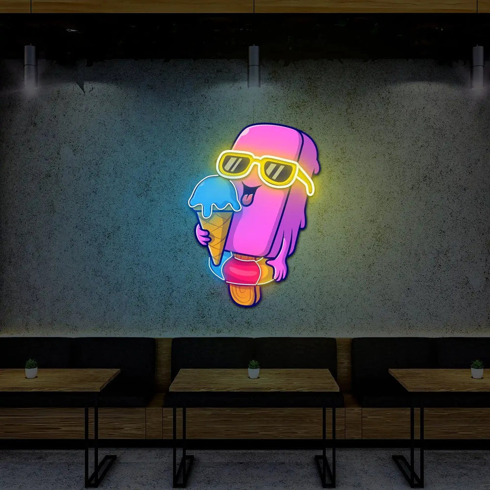 Cool Ice Cream Under UV Light Neon Artwork by LEDNeons — a vibrant neon design showcasing a glowing ice cream