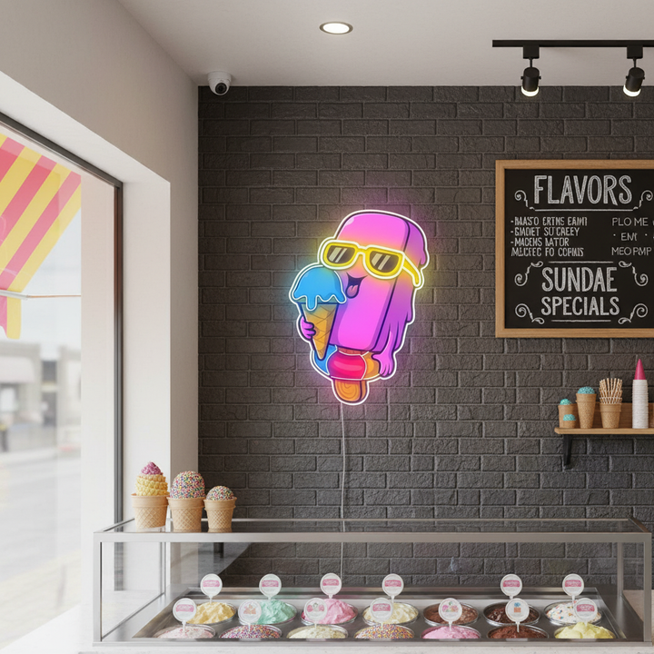 Cool Ice Cream Under UV Light Neon Artwork by LEDNeons — a vibrant neon design showcasing a glowing ice cream