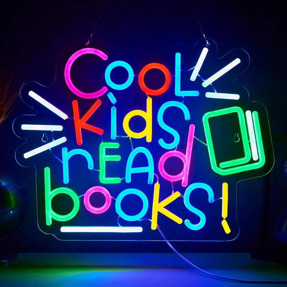 Cool Kids Read Books" LED neon sign by LEDNeons  - Glowing in bright colors,  creating a fun and inspiring atmosphere.