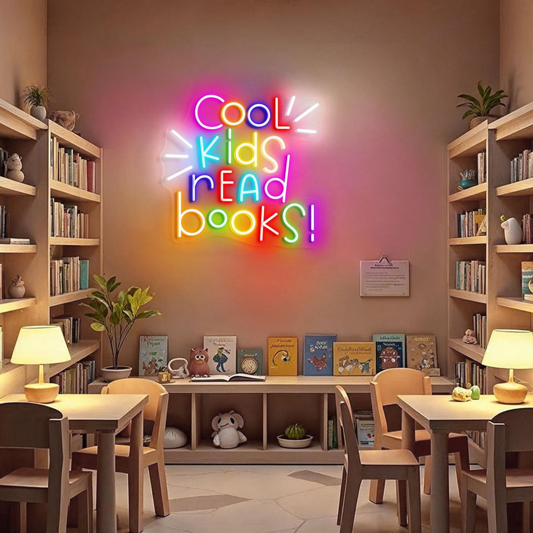Cool Kids Read Books" LED neon sign by LEDNeons  - Glowing in bright colors,  creating a fun and inspiring atmosphere.