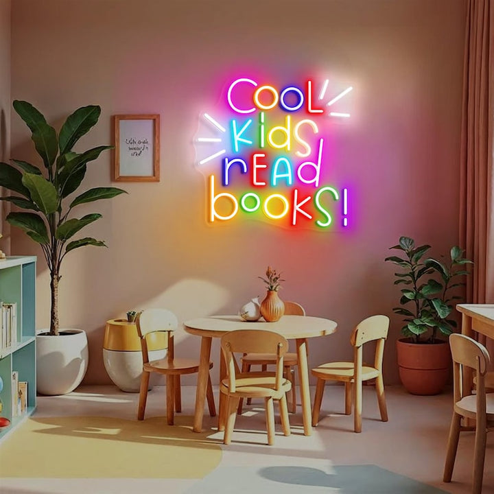Cool Kids Read Books" LED neon sign by LEDNeons  - Glowing in bright colors,  creating a fun and inspiring atmosphere.
