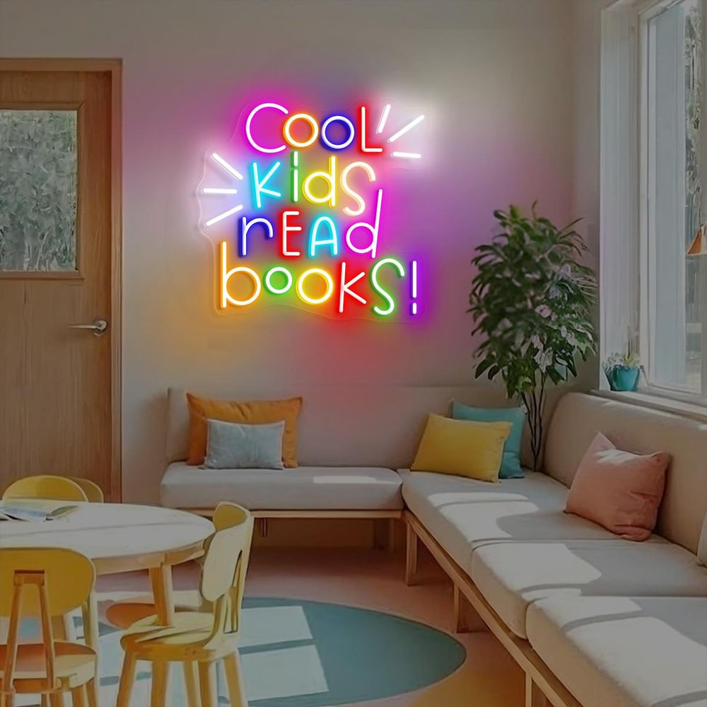 Cool Kids Read Books" LED neon sign by LedNeons.com - Glowing in bright colors,  creating a fun and inspiring atmosphere.