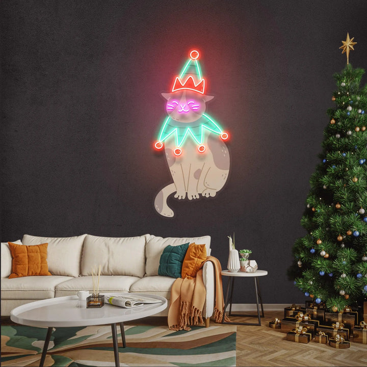 Costumed Cat Merry Christmas Neon Sign by LEDNeons - perfect for holiday celebrations and adding festive charm.