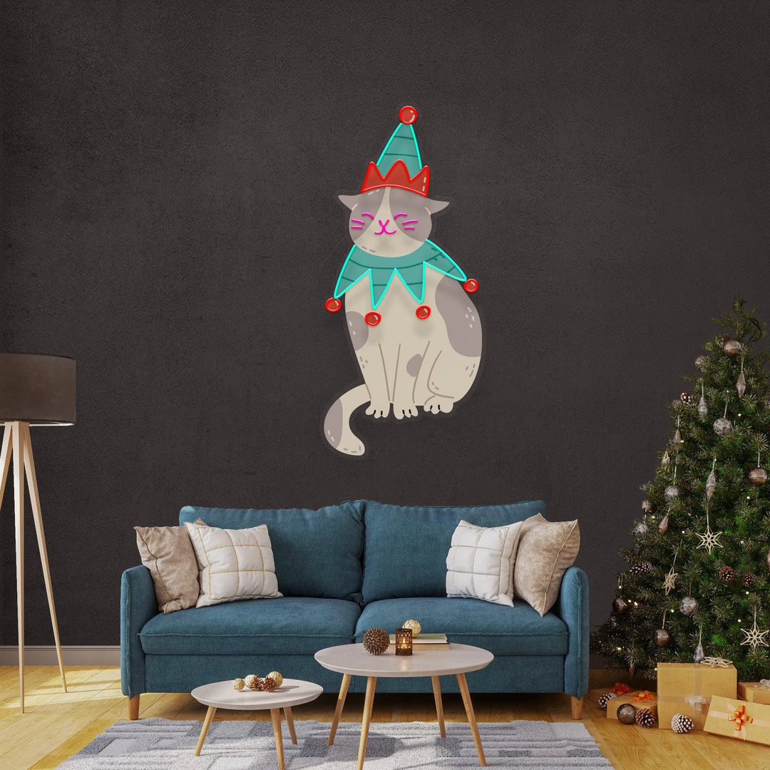 Costumed Cat Merry Christmas Neon Sign by LEDNeons - perfect for holiday celebrations and adding festive charm.